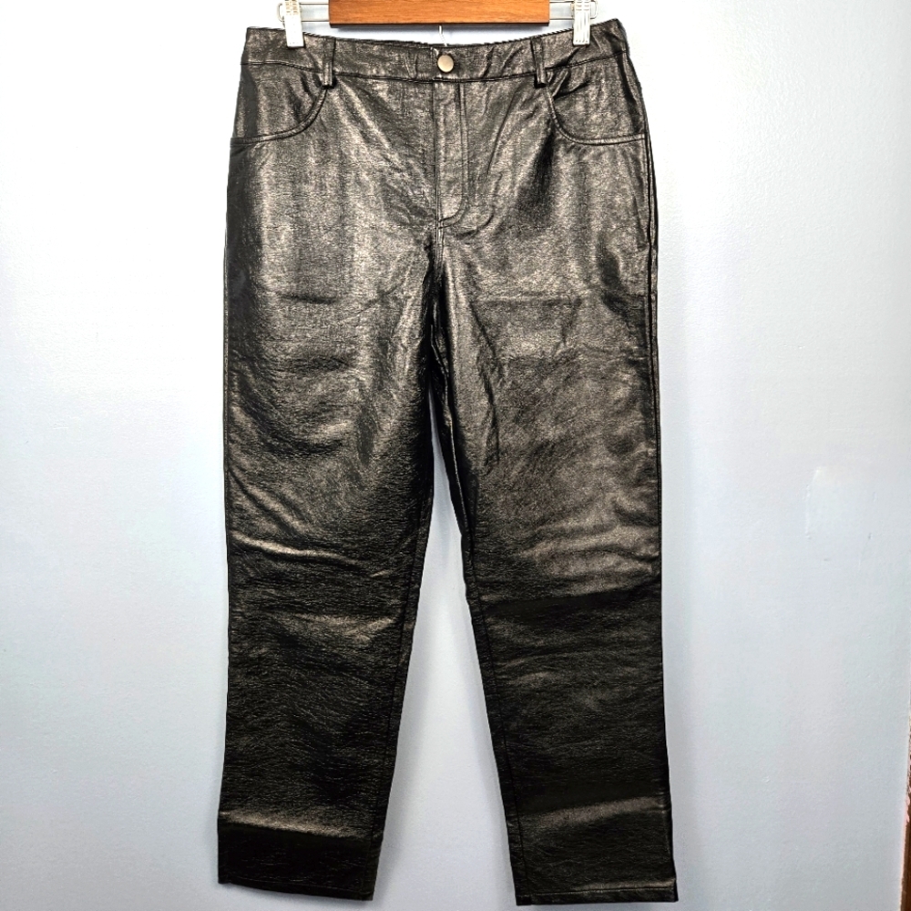 12th Tribe Black PU Faux Leather Straight Leg‎ Pants Womens Size Large NWT
